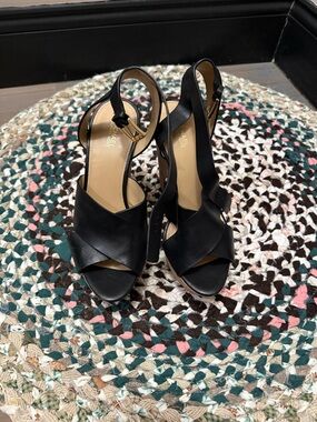 Michael Kors Black Leather Crisscross Slingback Heels